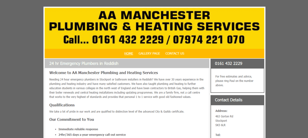 A A Manchester Plumbing & Heating Services Homepage