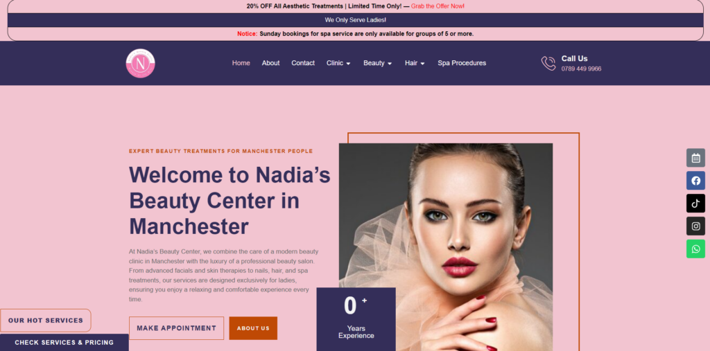Nadia’s Beauty Center homepage